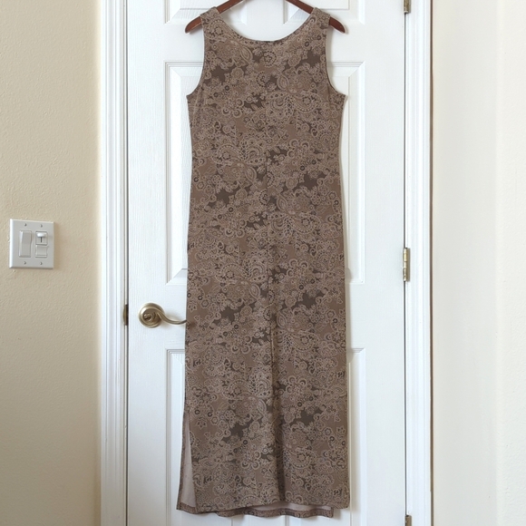 Susan Lawrence 90's Vintage Floral Paisley Sleeveless Midi Shift Dress Tan M - Picture 10 of 12